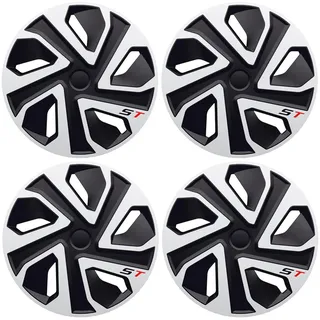 Premium Radkappen 17 Zoll in Schwarz-Silber-Matt 4er-Satz hochwertige Radzierblenden für PKW-Stahlfelgen Radblenden-Zweifarbig Radabdeckungen Raddeckel Zierblenden Zierkappen 4 Stück