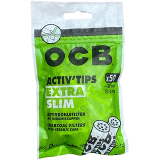 OCB ActivTips Extra Slim 6 mm-Aktivkohlefilter mit Keramikkappen-1 Beutel a 50 Stück, Weiß, S