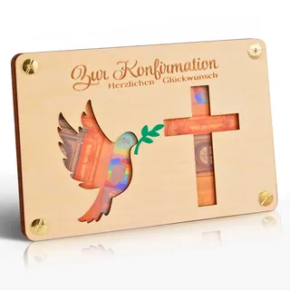 Frexpor Taufgeschenke für mädchen und Jungen, konfirmation Geschenk und Kommunion Geschenke für mädchen, hölzernes Geschenk für Taufe, Jugendweihe - Geld Geschenke Verpackung (Holzfarbe)