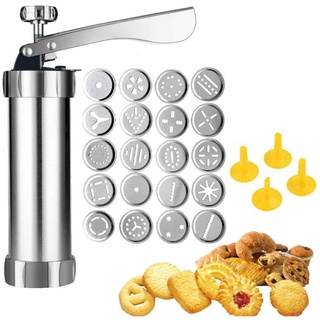 Idezek Kekspresse zum Backen,Kekse-Maschinen-Set | Kekspresse, Spritz-Keksmaschine aus Edelstahl zum Backen mit 20 Scheiben und 4 Zuckerguss-Dekorationsdüsen