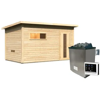 Karibu Saunahaus Hytti 6 naturbelassen Energiesparende Saunatür 9 kW Ofen inkl. Steuergerät