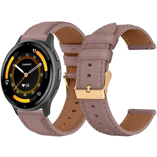 LanQii 22mm Leder Armband für Garmin Venu 4/Venu 3 (45mm)/Venu 2/Forerunner 570 47mm Uhrenarmband, Weiches Leder Ersatzarmband für Garmin Forerunner 265/255/255 Music/Vivoactive 4/Active - Rosa