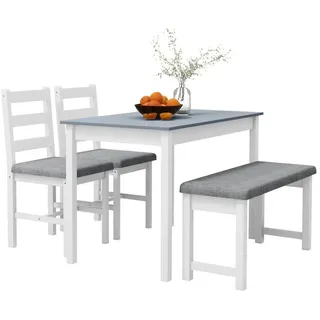 Homcom Essgruppe, Esstisch mit Gepolsterten Stühlen, Bank, 4-Teiliges Esstisch-Set, Esszimmergruppe mit Leinenoptik für Küche, Wohnzimmer, Kiefernholz, Polyester, Schaumstoff