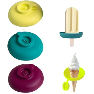 OHREN 3-piece Drip-Free Popsicle Holder for Children, Silicone with Round Tray (Multicolor)