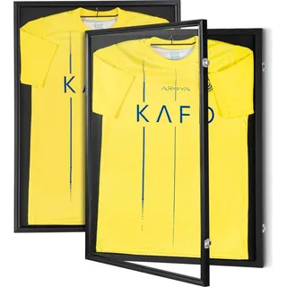 Vevor 2er-Set Trikot-Vitrine 590 x 790 x 40 mm abschließbare Schattenbox für Sporttrikots mit 98 % UV-Schutz PC-Glas und Kleiderbügeln für Base... - Schwarz