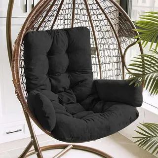 SHENJIA Egg Chair Cushion Detachable Washable Papasan Chair Cushion Wicker Swing Chair Cushion with Comfort Non-Slip Bottom, Hanging Hammock Chair Cushion Replacement(Color:Black)