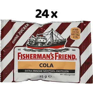 Fisherman's Friend Cola, 24er Vorratsbox, mit Cola und Menthol Geschmack, zuckerfrei und vegan, für frischen Atem, 24 x 25g
