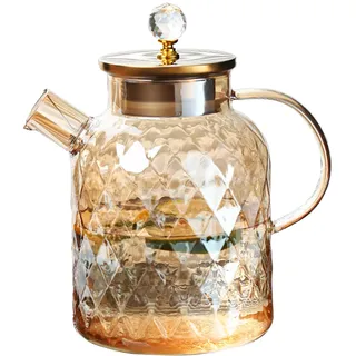 1.8 Liter Glaskaraffe mit Deckel Wasserkaraffe aus Glas für Getränke Borosilikatglas Hitzebeständig mit Spiralfilter aus Edelstahl für Wasser Eistee Saft Milch Kaffee