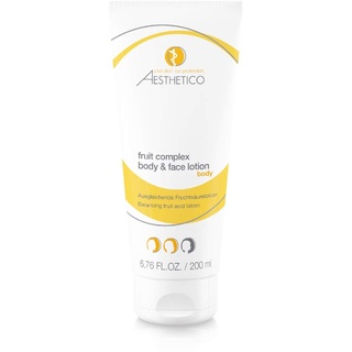 AESTHETICO fruit complex body & face lotion - Hautglättende Fruchtsäurecreme bei Akne, für Gesicht und Körper, mit Weihrauch und Hyaluron, (3 Tuben je 200 ml)
