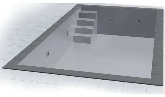 Ecktreppe Variofit  mit Poolfolie und Ecktreppenausbildung 6x3x1,50 m