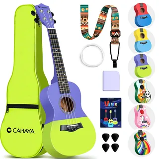 CAHAYA Concert-Ukulele mit Gigbag für Erwachsener Enthusiast: Linde Material Ukulele mit Geared-Machine, Gurt, Noten, Saiten, Reinigungstuch, 4 Plektren, 23 Zoll Lila-Grün