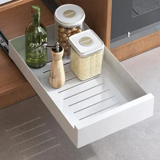 Kitstorack Teleskopschublade, Ausziehbare Schubladen-Aufbewahrungsregale für Küchenschränke, Ausziehbare Ausziehbare Schublade, Slide out Cabinet Organizer Küche, Weiß, 25 cm B x 43 cm T x 8 cm H