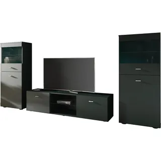 borchardt Möbel Wohnwand BORCHARDT MÖBEL "Scala, Mediawand 3-teilig mit 2 Vitrinen und Lowboard", schwarz (schwarz matt), Mit Griffen, Kastenmöbel-Sets, Wohnwand, Mit Griffen oder Push-to-open-Systemen, Fronten matt oder glänzend