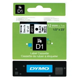 Dymo D1 Schriftband 12mm/7m weiß auf schwarz 45021