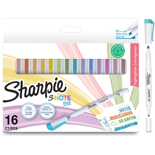 SHARPIE S-Note Duo Textmarker | Kreativmarker in Pastelltönen mit beidseitiger Spitze | Patronen- und Keilspitze zum Markieren, Zeichnen, Schreiben und mehr | 16 Stück