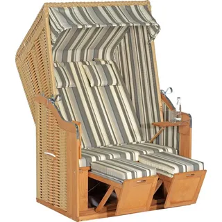 Natur24 Sunny Smart® Strandkorb Rustikal 50 Plus grau, weiß, gestreift, beige Kunststoff, Holz, 7-teilig