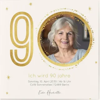 90. Geburtstag Einladungen Weiß online gestalten und bestellen - 90 goldene Jahre | Wunderkarten.de
