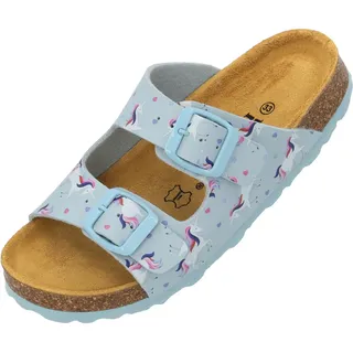 Palado Pantoletten Mädchen Kids Korfu G – coole Sandalen - bequeme Hausschuhe mit trendigen Farben - modische Sommerschuhe Hellblau Unicorn EU33 - 33 EU