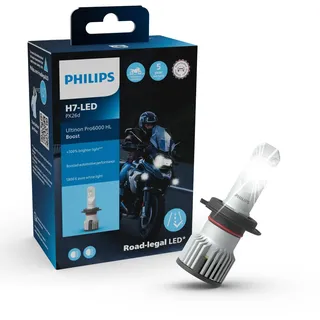 Philips Ultinon Pro6000 Boost H7-LED Moto, Scheinwerferlampe mit Straßenzulassung für Motorräder*, +300% helleres Licht**