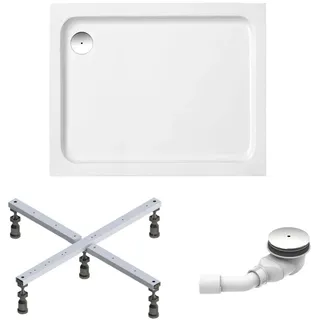 Schulte Duschwanne 100x80 cm, Weiß, Modell Cala - Komplettset inkl. Fußgestell und Ablaufgarnitur