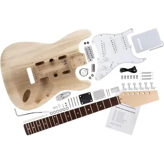Rocktile DIY Strat Bausatz E-Gitarre - "Do-it-yourself" Bausatz Strat-Style - Korpus: Paulownia - Hals: Ahorn geschraubt - Griffbrett: Blackwood