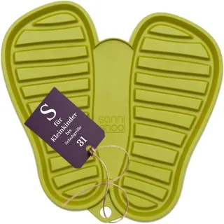 Sanni Shoo Schuhabtropfschale klein (S) für Kleinkinder bis Schuhgrösse 31. Waschmaschinen- waschbare Schuh-Abtropfmatte für nasse Kinderschuhe, grün