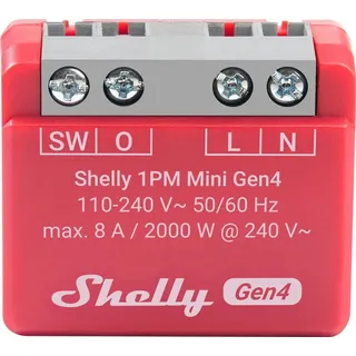Shelly 	Relais 1PM Mini Gen4, 8 A, WLAN, Bluetooth, rot, 1 Stück 