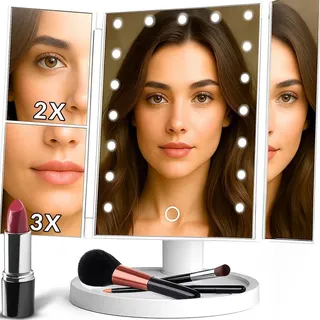 Retoo Kosmetikspiegel mit Beleuchtung LED Faltbar Schminkspiegel Vergrößerungsspiegel 2X/3X Vergrößerung Touchschalter Makeup Spiegel USB oder Batteriebetrieben 180° Drehbar Natürliche Lichter