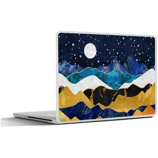 MuchoWow Laptop-Aufkleber Nacht - Gold - Marmor - Abstrakt - Landschaft - Berg, (1tlg), Selbstklebendes Laptop Folien Cover, Sticker, Kratzschutz, 36x27 cm bunt Ø 45.65 cm x 36.5 cm x 27.5 cm