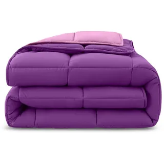 Wometo 4-Jahreszeiten Steppbett Wende-Design ca. 155x220 cm (2 Bettdecken, 3-in-1) – lila & pink – bunte warme Winterdecke + leichte Sommerdecke kombinierbar