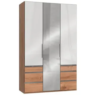 Level 150 x 236 x 58 cm Plankeneiche Nachbildung/Weißglas mit Glas- und Spiegeltüren