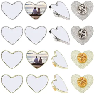 SOFPLAT 1 Box 20 Sets DIY Button Pin Banken Sublimations Button Rohlinge Große Menge Herzform Lünettentablett Brosche Liebe Aluminiumblech Mit Pin Rückseiten Für Abzeichen Basteln Schmuckherstellung B