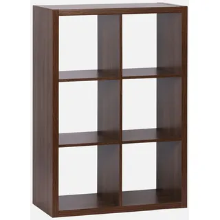 sweeek Bücherregal, 2 Ebenen 6 Fächer, Walnussholz-Look, B 111,2 x T 39 x H 76 cm