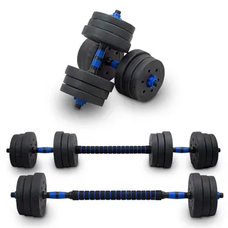 LACESTONE 2in1 Hantelset Kurzhantel Langhantel Set Hanteln Krafttraining 20 kg schwarz/blau