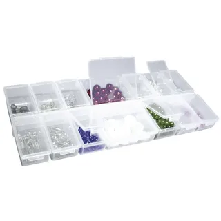 Rayher 3902300 Multi-Sortierbox, 14 Fächer mit Klappdeckeln, 24 x 11 x 2,8cm, praktische Aufbewahrung von verschiedenen Kleinteilen