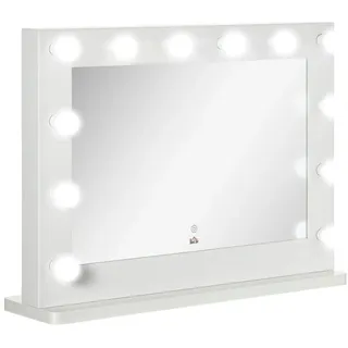 Homcom Hollywood Spiegel mit Beleuchtung, Schminkspiegel mit Touchschalter, Kosmetikspiegel mit 12 Dimmbare LED Lampen, 80 x 60 cm Make Up Spiegel mit Memoryfunktion, Weiß