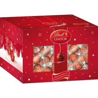 Lindt Schokolade | LINDOR Kugeln Milch Box | 475g | 38 LINDOR Kugeln mit zartschmelzender Füllung in Vollmilch-Schokolade| festliches Schokoladen-Geschenk zu Weihnachten für die ganze Familie
