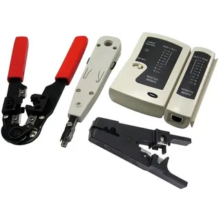 LogiLink Netzwerk-Werkzeugset 4 tlg mit Crimpzange, LSA-Auflegewerkzeug, Kabeltester, Abisolierzange