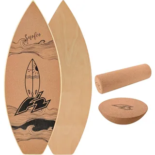 F2 Kork Balance Board Surf 84x31cm mit Korkrolle + Kork Halbkugel