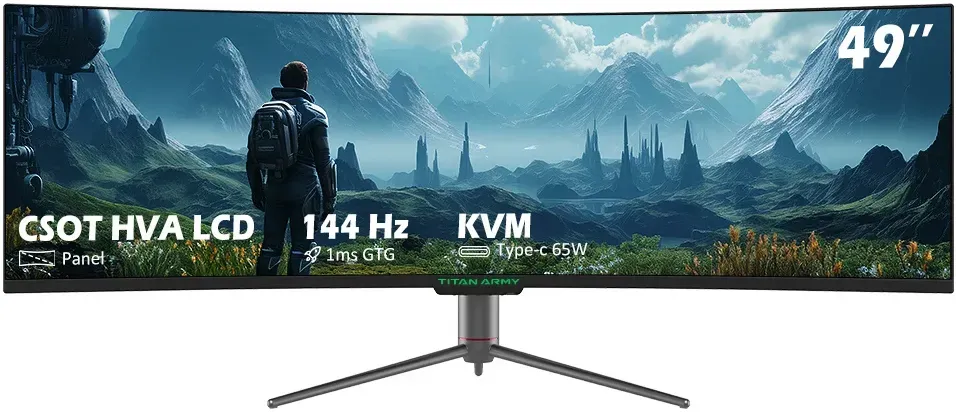 TITAN ARMY C49SHC 49-Zoll-Gaming-Monitor, 3840 x 1080 CSOT HVA-Panel, 32:9 übergroßer gebogener Bildschirm, 144 Hz, intelligenter PIP/PBP-Split-Bildschirm