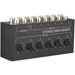 ACAGALA Mini-Stereo-6-Kanal-Passiv-Mixer RCA Tragbarer Audio-Mixer 6 In 2 Out Stereo-Verteiler Lautstärkeregler Keine Batterie erforderlich