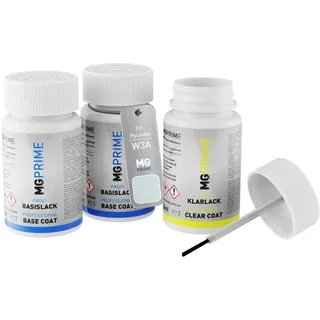 MG PRIME Autolack Lackstift Set für Hyundai W3A Glacier White Pearl Metallic/Glacier White Mineraleffekt Grundlack Basislack Klarlack je 50ml
