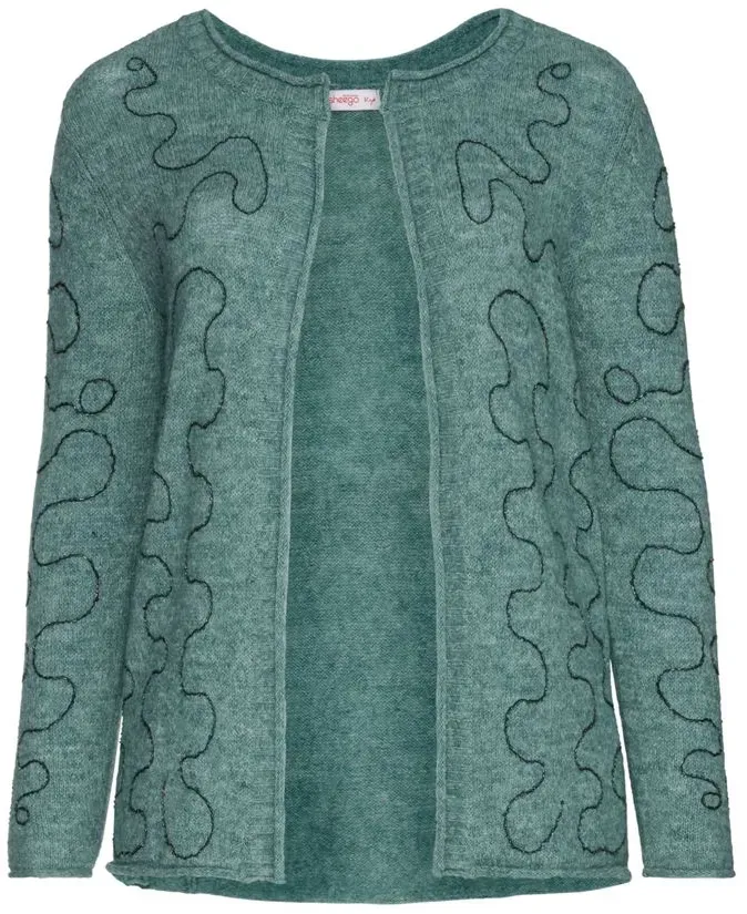 Strickjacke mit Glitzerkordel - türkis - 52/54