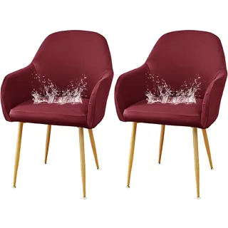 CLGTY Spandex Stuhlhussen Mit Armlehne, Weich Wasserdicht Hussen Für Stühle Mit Armlehnen Abnehmbare Modern Stuhlhussen Mit Elastischem Boden für Esszimmerstühle-Rotwein-2 Stück