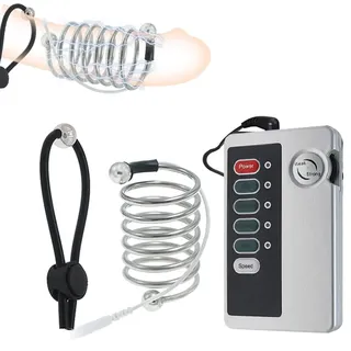 Elektroschock Sexspielzeug Edelstahl Perlen Penisring Sex Spielzeug für Männer Elektrische Stimulation Silikon Hodenring Set SM Penis Erektion Enhancer Verzögerung Ring Sex Spielzeug (Ring:32mm)