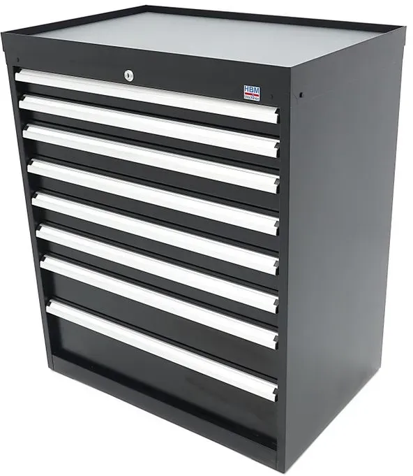 HBM Profi-Werkzeugschrank mit 8 Schubladen / Schubladenschrank, 88 × 58 × 100 cm, schwarz