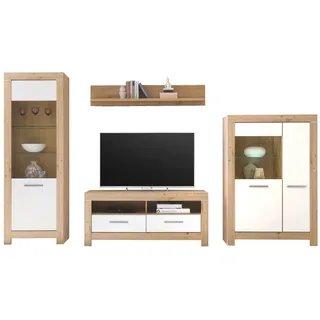 Stella Trading Wohnwand BALIN, Artisan Eiche Dekor - Weiß matt - 4-teilig - mit LED-Beleuchtung