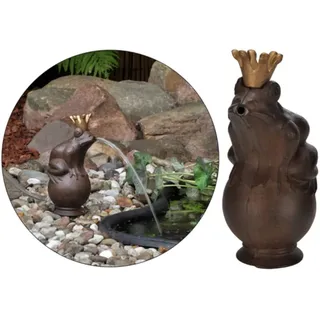 Trendkontor Wasserspeier Froschkönig 22cm inkl. Pumpe Teich Dekoration Gartenfigur Gusseisen
