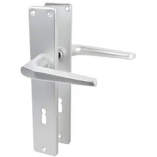 Lienbacher Türdrücker Türklinke Drückergarnitur aus Aluminium in silber eloxiert - Langschildgarnitur Europa F1 Türbeschlag Beschlag Buntbart