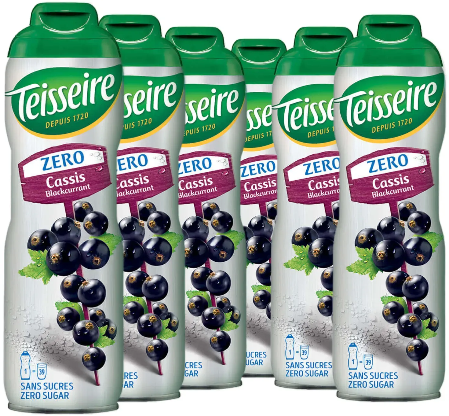 6 × Teisseire Zero Sirup Cassis (schwarze Johannisbeere) 600ml